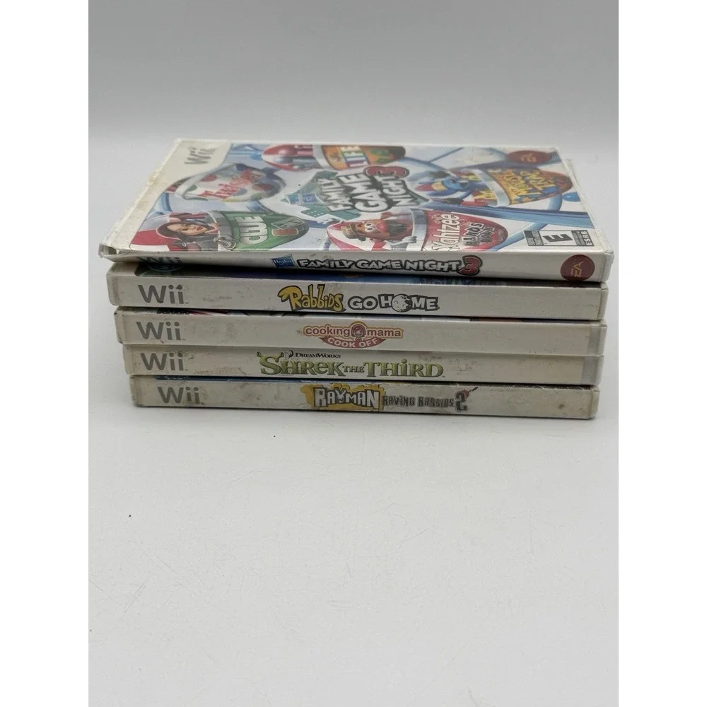 Nintendo Wii 5 Game Lot Family Game Night Cooking Mama Rabbids Shrek _ READ